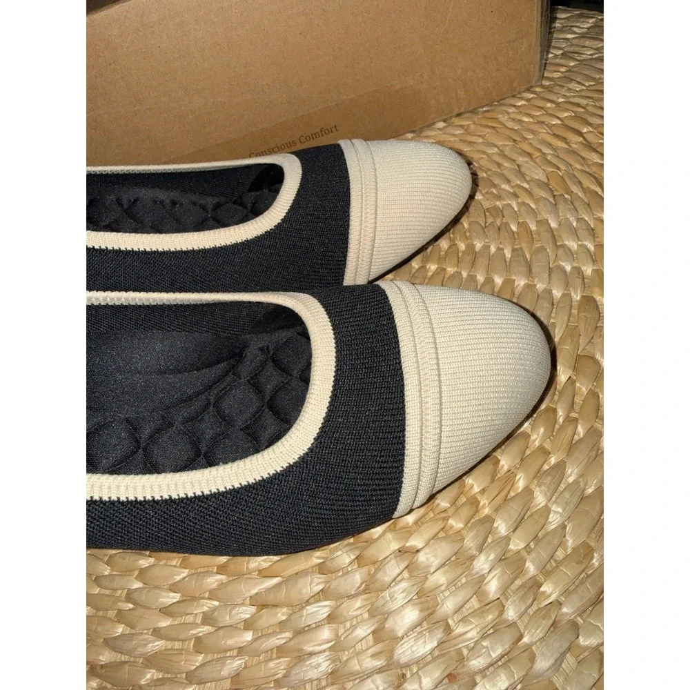 VIVAIA Julie Pro Black Beige Knit Low Heel Pumps Comfort Shoes Size 6 New